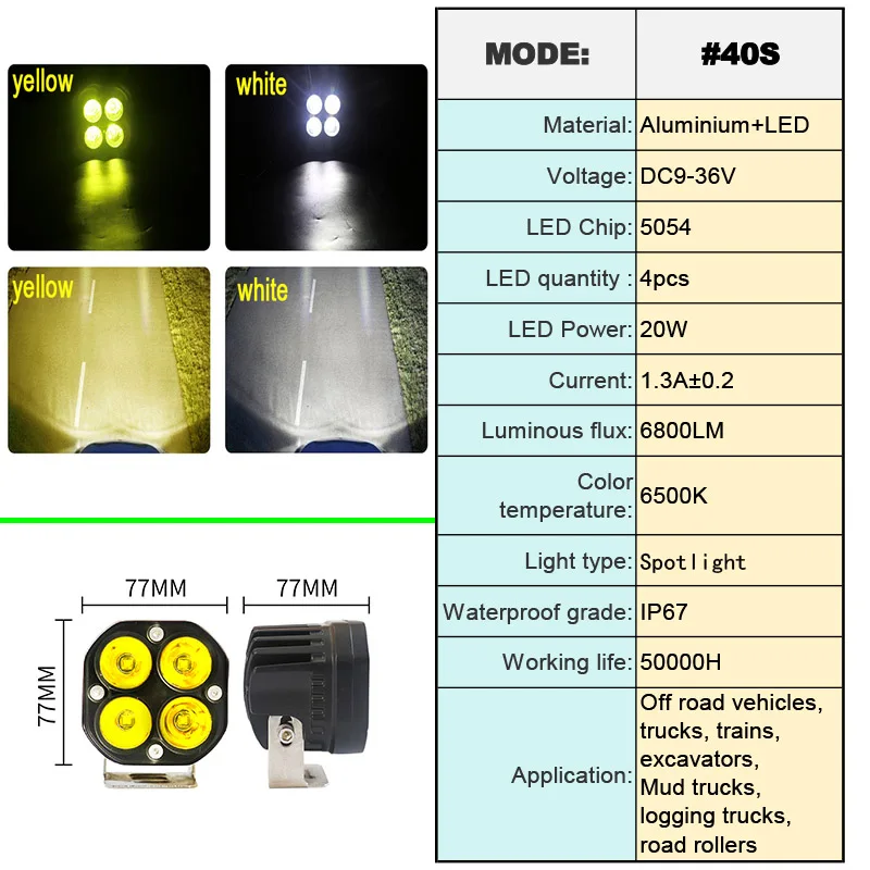 ZG 12V/24V LED spotlight work light suitable for cars, motorcycles, off-road vehicles, trucks, outdoor lighting, fog lights, etc
ZG 12V/24V LED spotlight work light suitable for cars, motorcycles, off-road vehicles, trucks, outdoor lighting, fog lights, etc