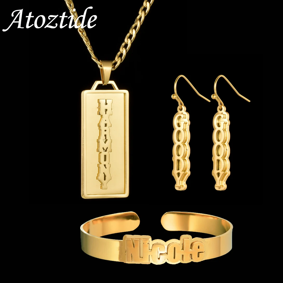 Atoztide Personalized Custom Name 2 Side Welding Earring Bracelet Necklace Jewelry Set Stainless Steel for Women Birthday Gifts
Atoztide Personalized Custom Name 2 Side Welding Earring Bracelet Necklace Jewelry Set Stainless Steel for Women Birthday Gifts