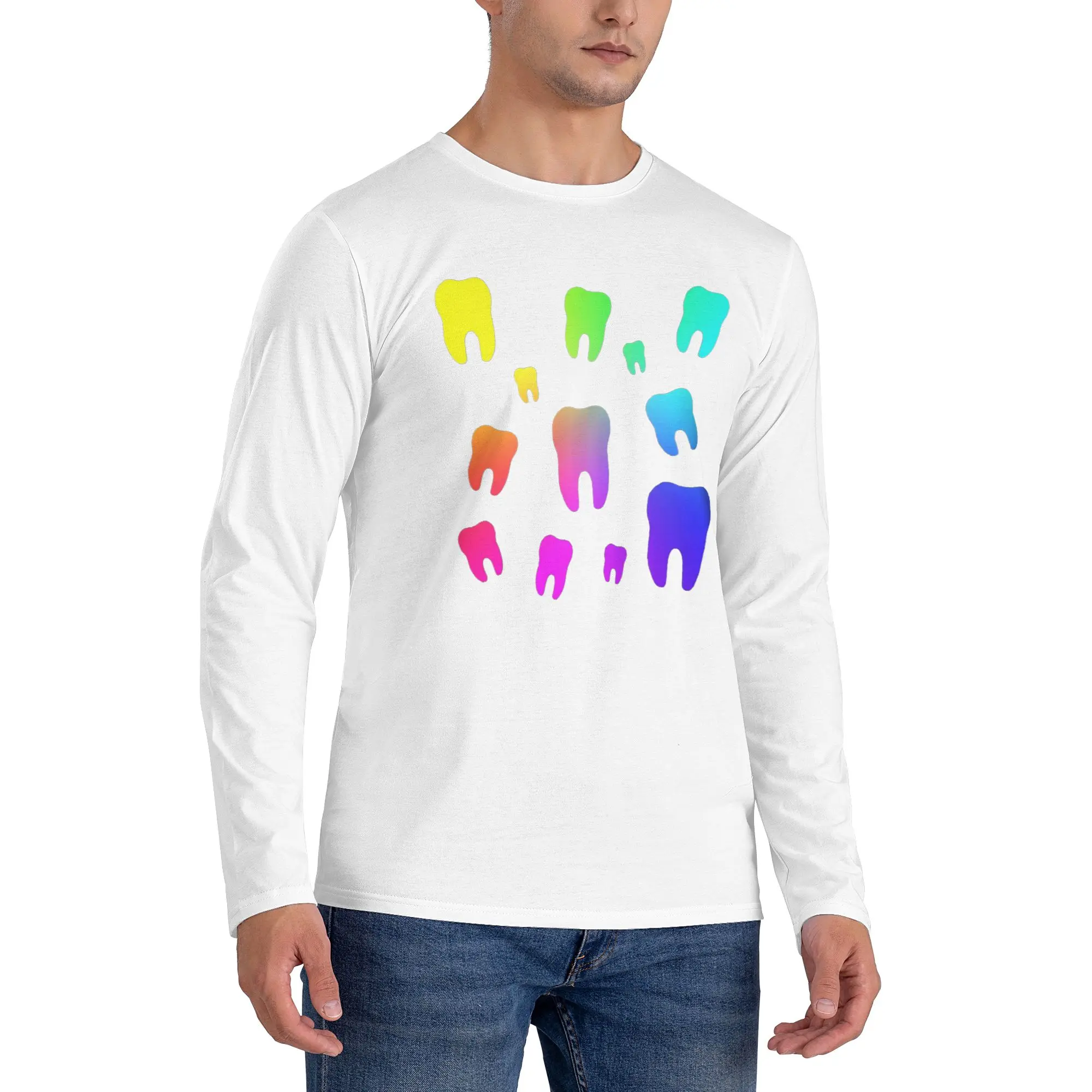 Мужская футболка с длинными рукавами и радужными зубами, дышащие футболки с круглым вырезом, весенне-осенние мужские топы
Мужская футболка с длинными рукавами и радужными зубами, дышащие футболки с круглым вырезом, весенне-осенние мужские топы