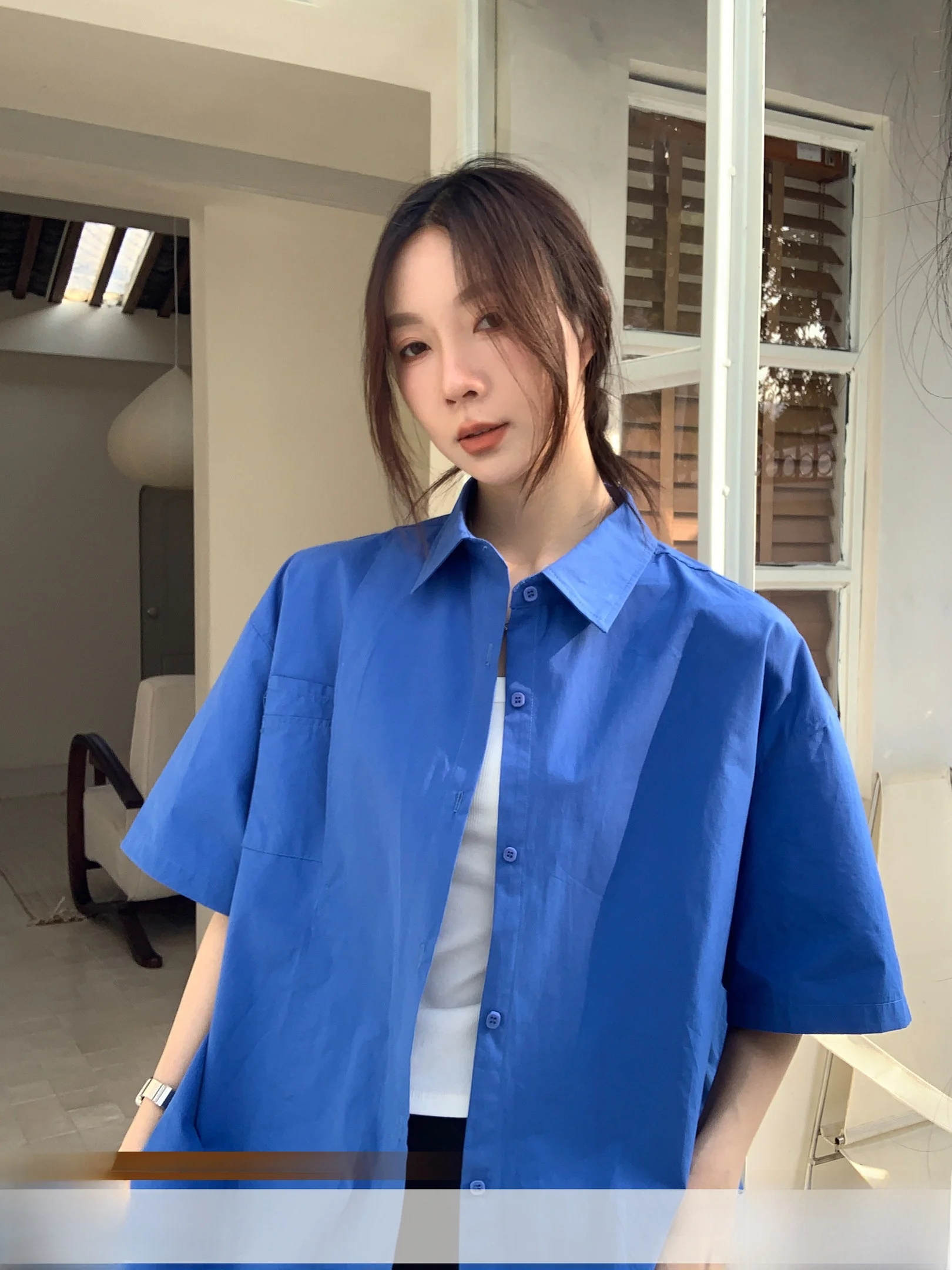 VS What Casual Loose Women's irt ort Sve Thin Outerwear Pure Color Simple Sle Breathable Cotton Summer Faion
VS What Casual Loose Women's irt ort Sve Thin Outerwear Pure Color Simple Sle Breathable Cotton Summer Faion