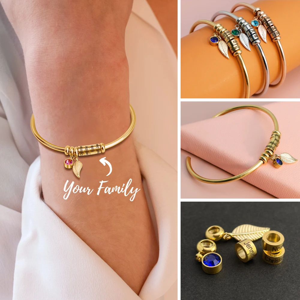Personalize Women Bracelet Custom Name Bracelet with Birthstone Leaf Charm Gold Stainless Steel Bracelet Bangles for Women Gift
Personalize Women Bracelet Custom Name Bracelet with Birthstone Leaf Charm Gold Stainless Steel Bracelet Bangles for Women Gift