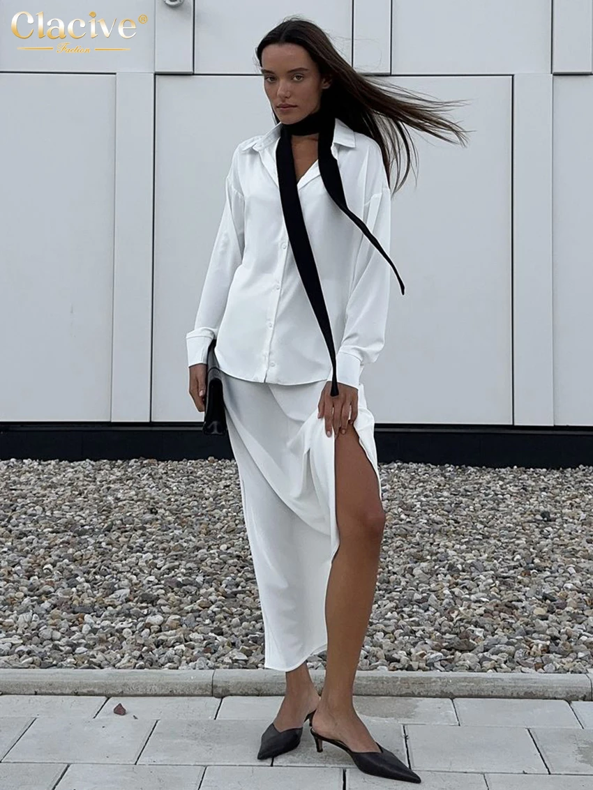 Clacive Fashion Loose White Women's Two Pieces Set 2024 Elegant Long Sleeve Shirt With High Waist Long Skirt Set Female Clothing
Clacive Fashion Loose White Women's Two Pieces Set 2024 Elegant Long Sleeve Shirt With High Waist Long Skirt Set Female Clothing