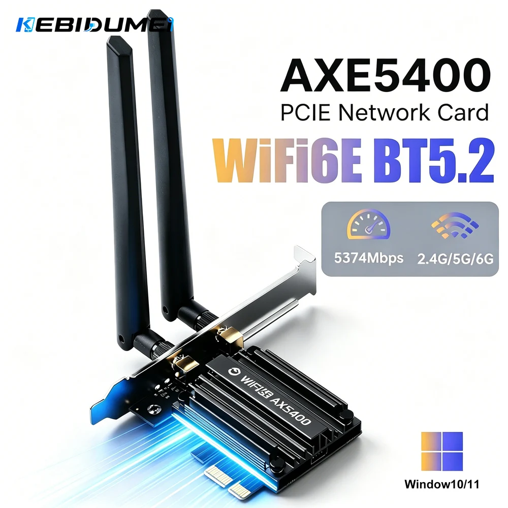 KEBIDUMEI WiFi6E MT7922 AX5400 PCIE Adapter BT 5.2 Tri Band 2.4G/5Ghz/6Ghz 802.11AX Network Card Wireless Receiver For Win 10/11
KEBIDUMEI WiFi6E MT7922 AX5400 PCIE Adapter BT 5.2 Tri Band 2.4G/5Ghz/6Ghz 802.11AX Network Card Wireless Receiver For Win 10/11