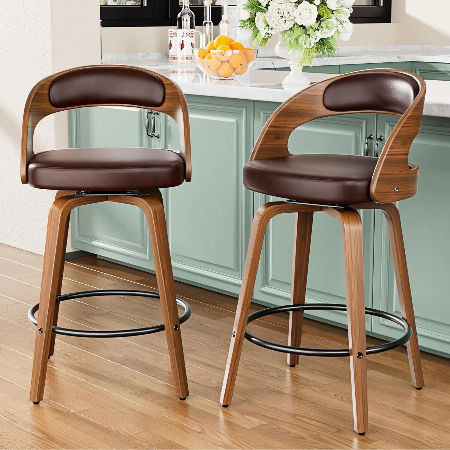 Bar Stools Set of 2, 26" Counter Height Barstools with Bentwood Legs, Mid Century Modern Faux Leather Upholstered Barstools
Bar Stools Set of 2, 26" Counter Height Barstools with Bentwood Legs, Mid Century Modern Faux Leather Upholstered Barstools
