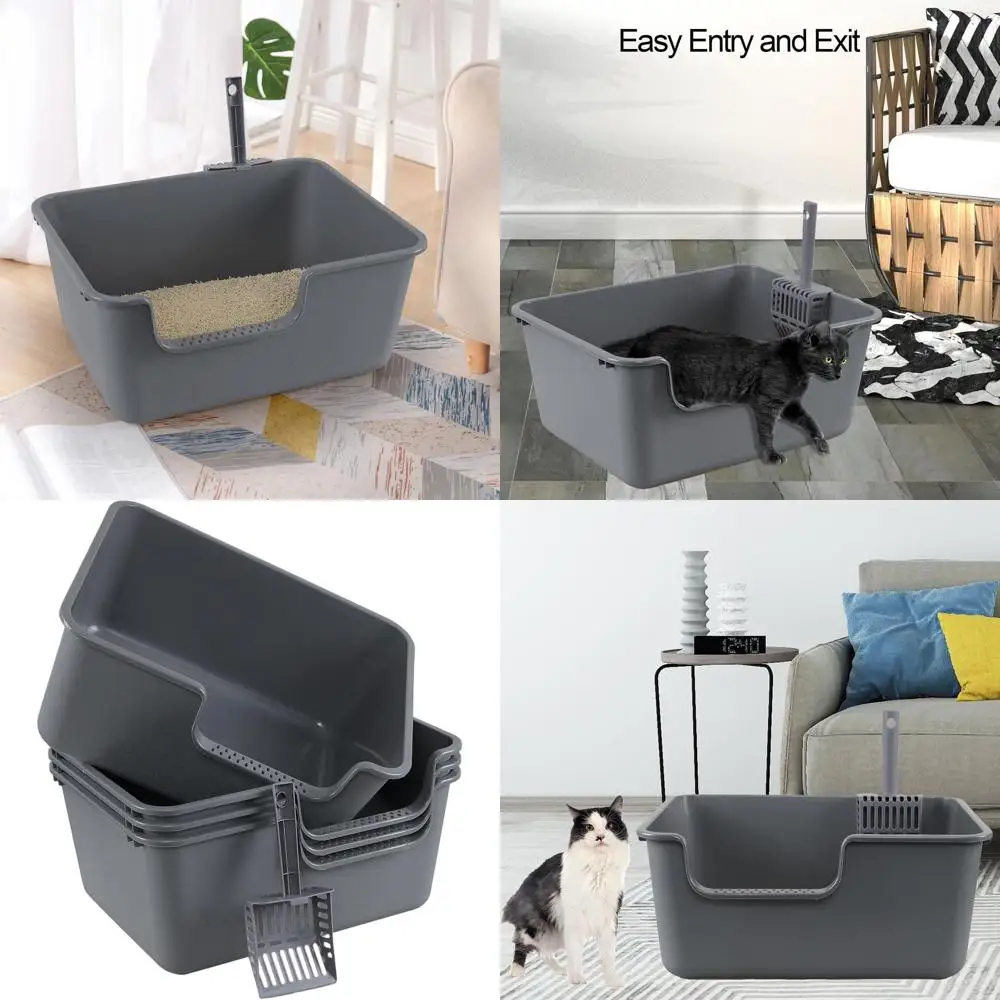 Large Grey Plastic Litter Box with High Sides and Scoop, 4-Pack
Large Grey Plastic Litter Box with High Sides and Scoop, 4-Pack
