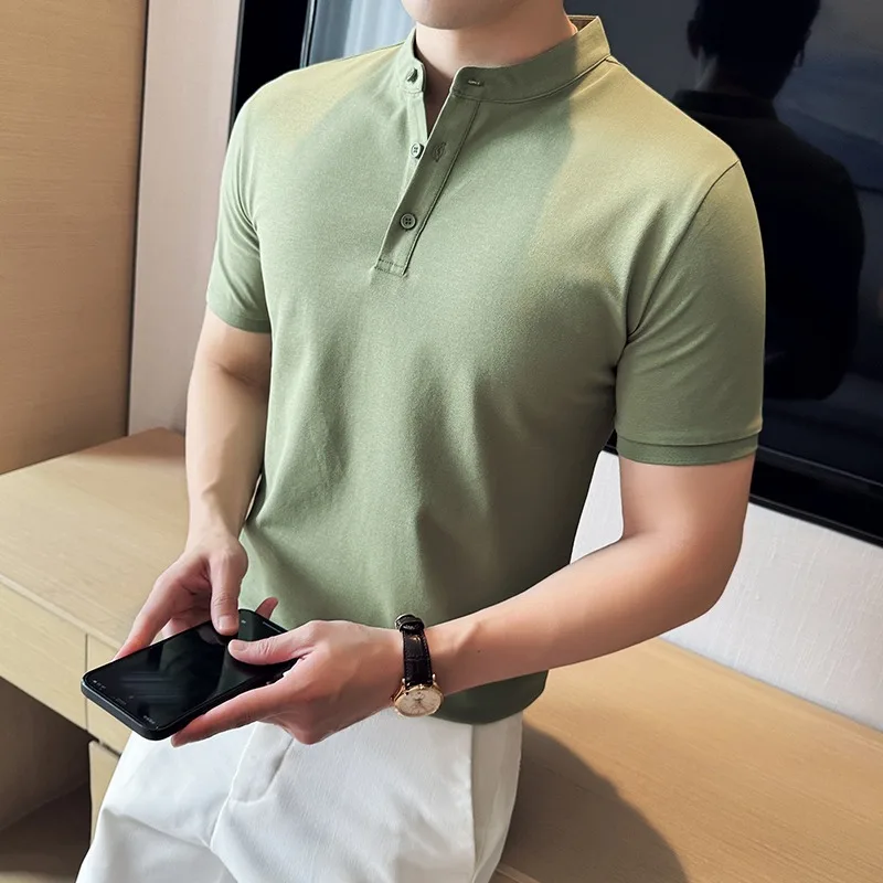 Chinese Style Stand-up Collar POLO Shirt for Men Summer Short Sleeved Thin Slim Casual Business Lapel Tee Tops Social Streetwear
Chinese Style Stand-up Collar POLO Shirt for Men Summer Short Sleeved Thin Slim Casual Business Lapel Tee Tops Social Streetwear
