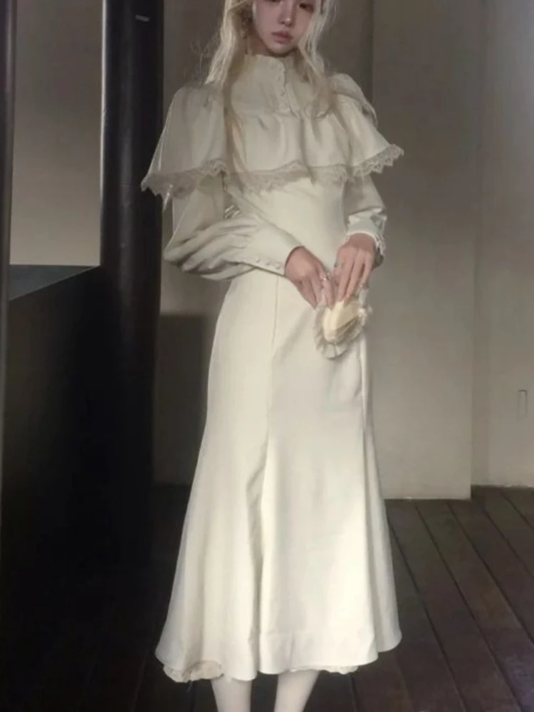 Japanese Gothic Sweet Elegant White Cape Fish Tail Dress Women Slim Design Long Dress Harajuku Vintage Long Sleeve Punk Outfits
Japanese Gothic Sweet Elegant White Cape Fish Tail Dress Women Slim Design Long Dress Harajuku Vintage Long Sleeve Punk Outfits