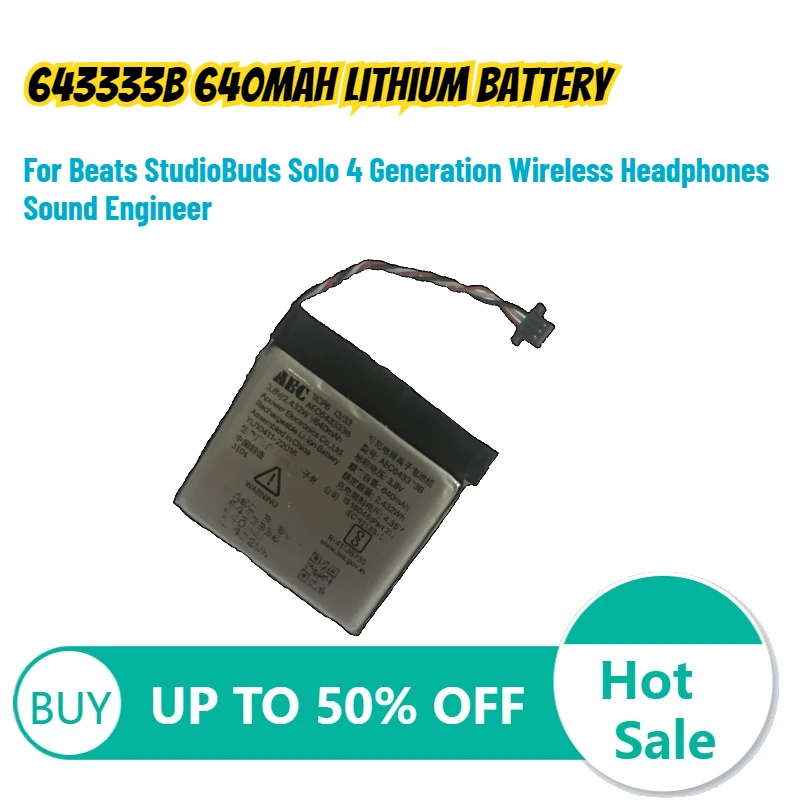 643333B 640mah Lithium Battery for Beats StudioBuds Solo 4 Generation Wireless Headphones Sound Engineer Rechargeable Battery
643333B 640mah Lithium Battery for Beats StudioBuds Solo 4 Generation Wireless Headphones Sound Engineer Rechargeable Battery