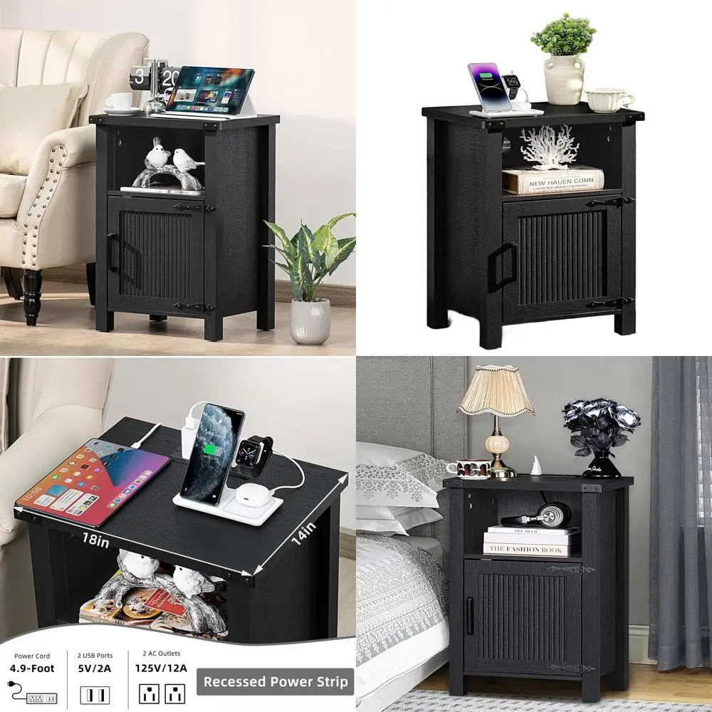 Rustic 18 Farmhouse Nightstand with Charging Station and USB Port, Magnetic Door, Wood Side Table for Bedroom, Black
Rustic 18 Farmhouse Nightstand with Charging Station and USB Port, Magnetic Door, Wood Side Table for Bedroom, Black