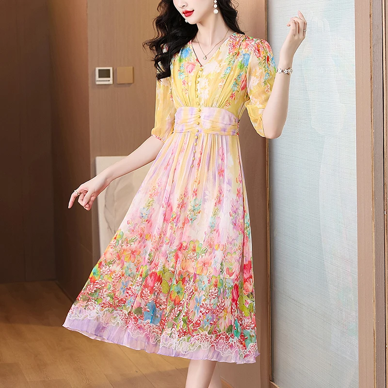 Summer Floral Silk Beach Midi Sundress Women Boho Fashion Casual Light Dress 2025 Spring Korean Elegant Luxury Festival Vestidos
Summer Floral Silk Beach Midi Sundress Women Boho Fashion Casual Light Dress 2025 Spring Korean Elegant Luxury Festival Vestidos