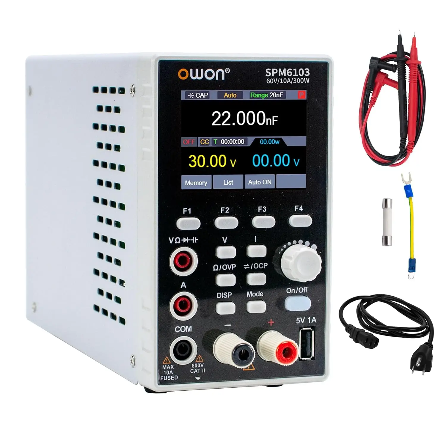 2-in-1 DC Power Supply & Digital Multimeter, 0-60V/0-10A with USB Interface, 2.8" LED Display
2-in-1 DC Power Supply & Digital Multimeter, 0-60V/0-10A with USB Interface, 2.8" LED Display