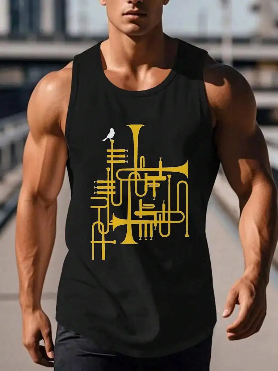 Mens Cotton Sleeveless Muscle Tank With Trumpet Graphic Print - Breathable Stretch Fitness Vest For Gym Cycling Casual Wear
Mens Cotton Sleeveless Muscle Tank With Trumpet Graphic Print - Breathable Stretch Fitness Vest For Gym Cycling Casual Wear