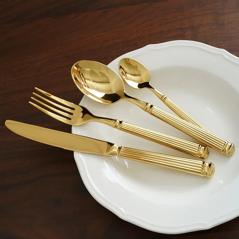 Spoon Knife Fork Set 4pcs Tableware Stainless Steel Golden Flatware Cutlery Kits For Kitchen Accessories
Spoon Knife Fork Set 4pcs Tableware Stainless Steel Golden Flatware Cutlery Kits For Kitchen Accessories
