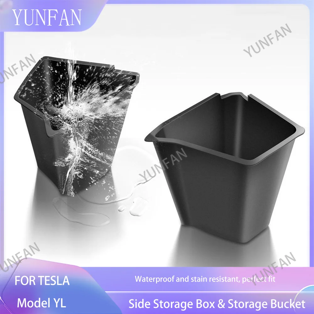 2026 For Tesla Model YL Rear Trunk Side Storage Organizer, TPE Bin Box with Flocking Mat & Partition Board Car Accessories