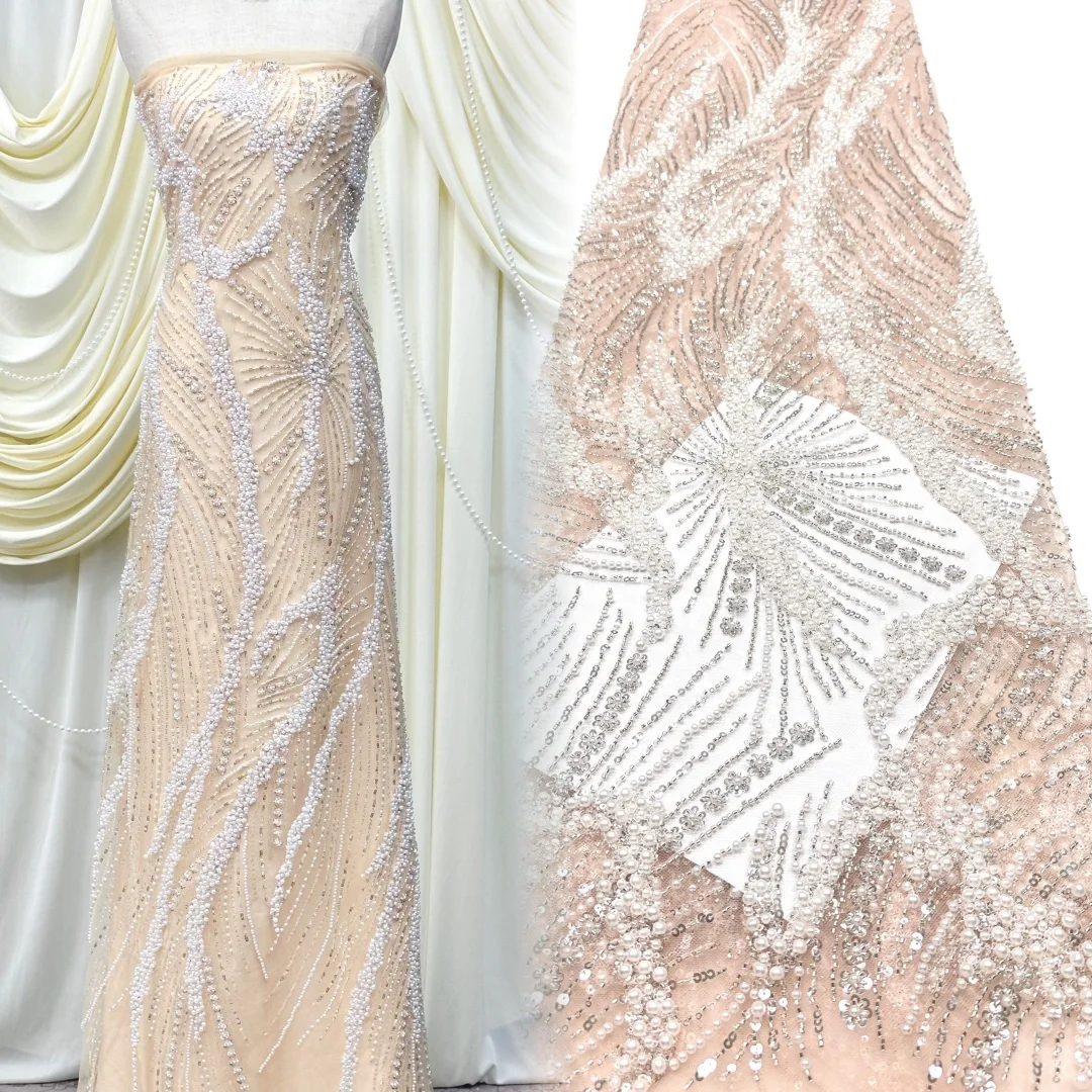 Luxury African French Mesh Lace Fabric Large Leaf Embroidery Beaded Sequins Tulle High Quality for Wedding Bridal Gown Dress
Luxury African French Mesh Lace Fabric Large Leaf Embroidery Beaded Sequins Tulle High Quality for Wedding Bridal Gown Dress