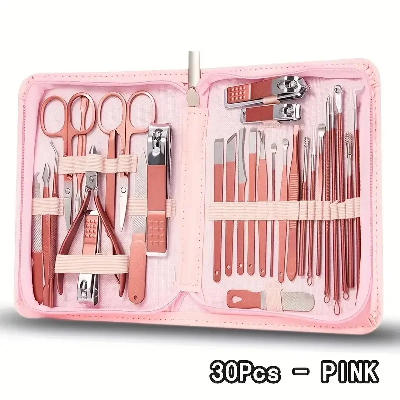 A pink 30-piece nail clipper set for girls easy to carry, stainless steel cutter nail clippers, foot massage and nail care tools
A pink 30-piece nail clipper set for girls easy to carry, stainless steel cutter nail clippers, foot massage and nail care tools