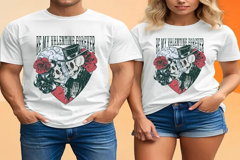 Gothic Skeleton Valentine t-Shirt: Dark Romantic Skull Couple Tee cotton Vintage round neck Men Women Tees Short Sleeve
Gothic Skeleton Valentine t-Shirt: Dark Romantic Skull Couple Tee cotton Vintage round neck Men Women Tees Short Sleeve