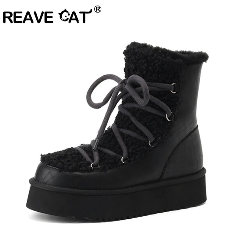 REAVE CAT 2023 New Warm Thick Wool Real Fur Snow Boots 5cm Platform Heel Fluffy Anti Slip Light Weight Brand Designer Size 34-43
REAVE CAT 2023 New Warm Thick Wool Real Fur Snow Boots 5cm Platform Heel Fluffy Anti Slip Light Weight Brand Designer Size 34-43