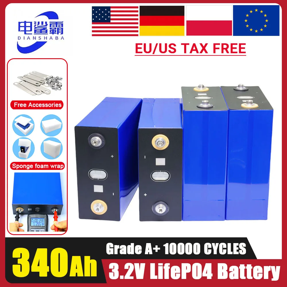 340Ah LiFePO4 3.2V Grade A 10000 cycles rechargeable battery suitable for DIY 12V 24V RV EV Boat electric vehicle solar system
340Ah LiFePO4 3.2V Grade A 10000 cycles rechargeable battery suitable for DIY 12V 24V RV EV Boat electric vehicle solar system