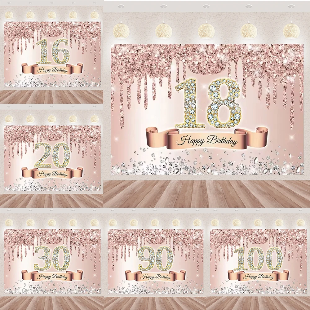 Pink Rose Golden 18th Happy Birthday Party Background Glitter Diamond Backdrop Girl Sweet Party Decoration Birthday Supplies
Pink Rose Golden 18th Happy Birthday Party Background Glitter Diamond Backdrop Girl Sweet Party Decoration Birthday Supplies
