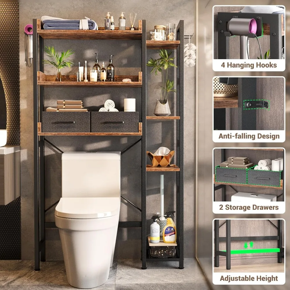 Over The Toilet Storage with 2 Drawers - 7 Tier Bathroom Organizer with Adjustable Shelf
Over The Toilet Storage with 2 Drawers - 7 Tier Bathroom Organizer with Adjustable Shelf