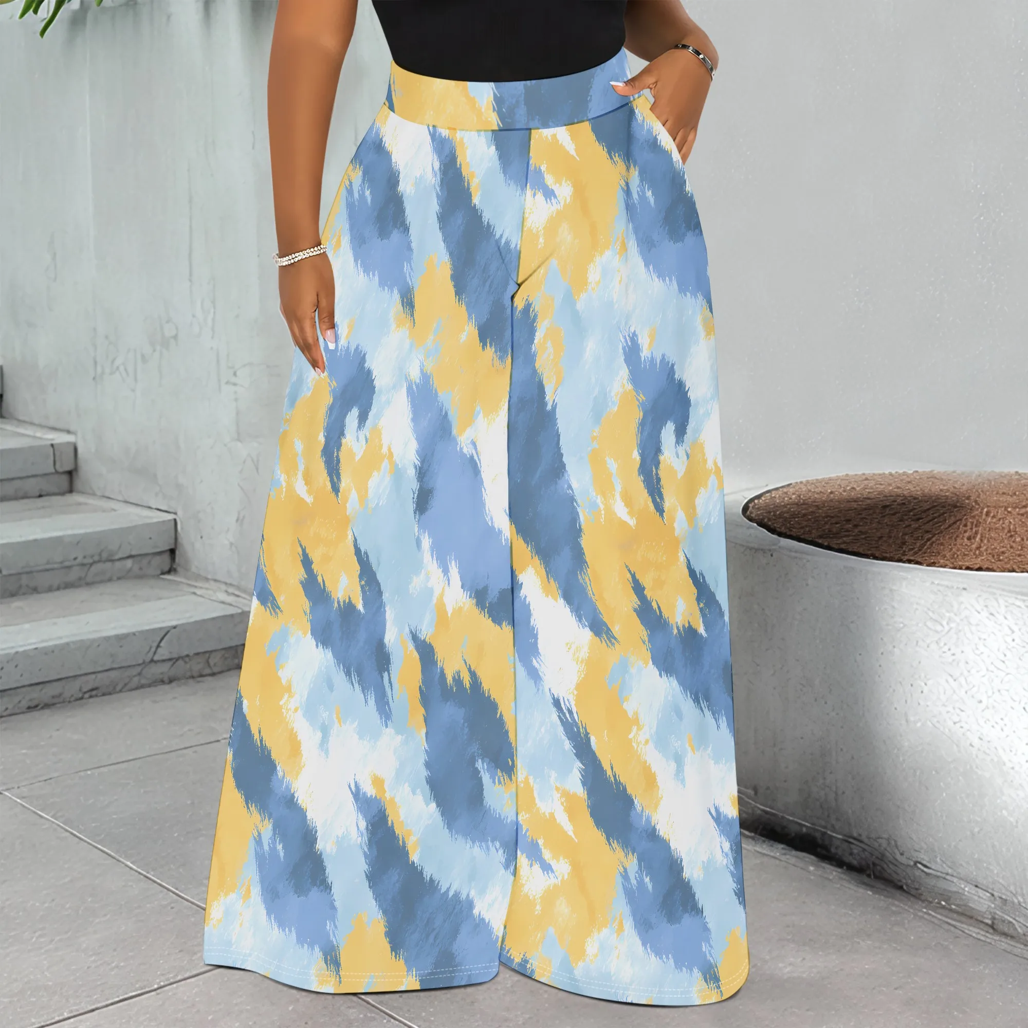 Abstract Print Wide Leg Pants, Yellow Blue Pattern Trousers, High Waist Palazzo Pants for Women, Summer Casual Wear S-3XL
Abstract Print Wide Leg Pants, Yellow Blue Pattern Trousers, High Waist Palazzo Pants for Women, Summer Casual Wear S-3XL
