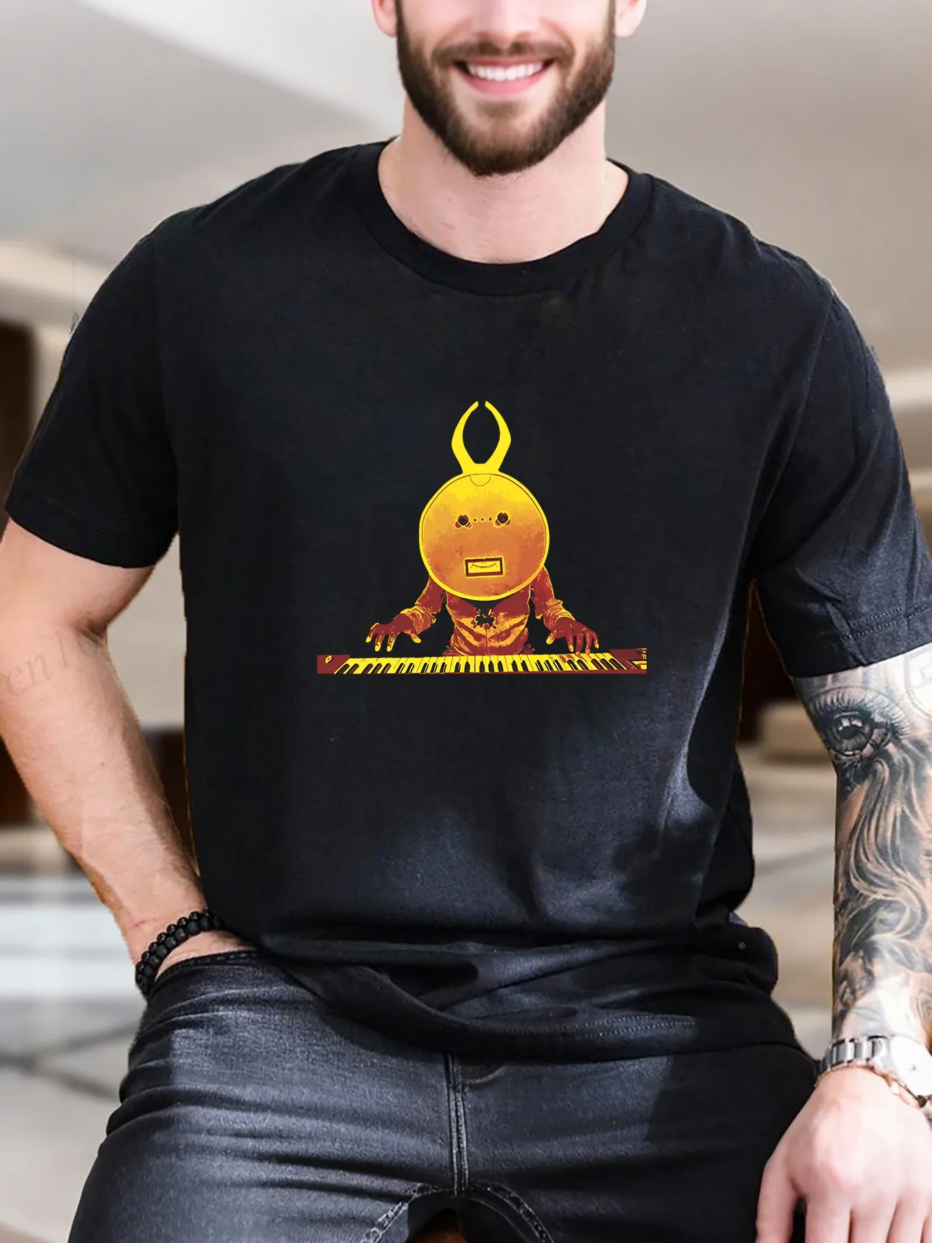 Men's Cotton Printed T-Shirt - Cartoon Keyboard Player Graphic Design, Breathable & Comfortable for Daily Casual Wear, Trendy Style
Men's Cotton Printed T-Shirt - Cartoon Keyboard Player Graphic Design, Breathable & Comfortable for Daily Casual Wear, Trendy Style