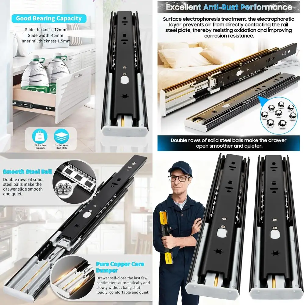 10 Pairs Slides with Extension Side Mount Rails, 12-24 Inch, Ball Bearing Glides, Heavy Duty 100 lbs
10 Pairs Slides with Extension Side Mount Rails, 12-24 Inch, Ball Bearing Glides, Heavy Duty 100 lbs