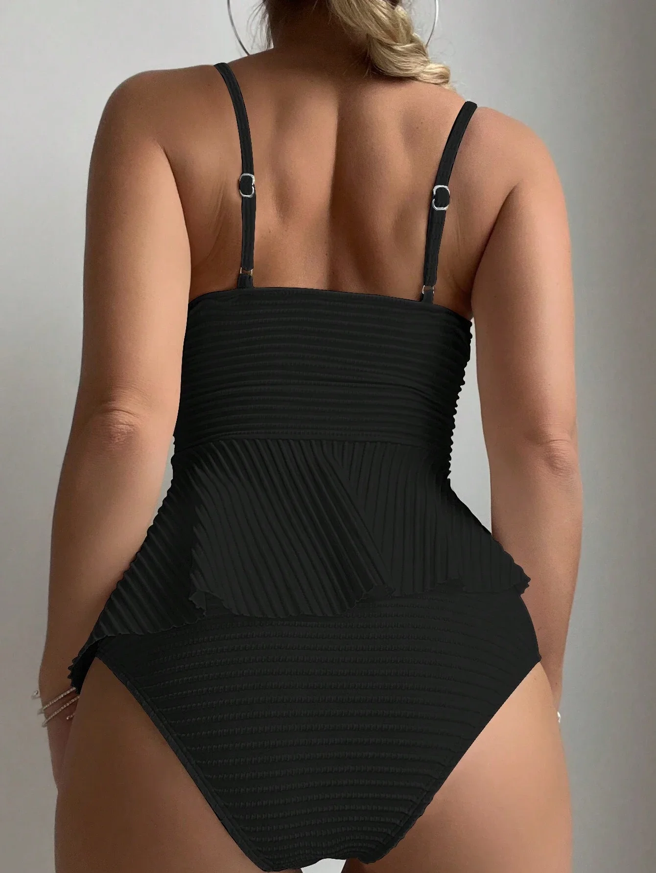 Black Textured Pleated Cami Tankini Set With Thin Straps For Women
Black Textured Pleated Cami Tankini Set With Thin Straps For Women