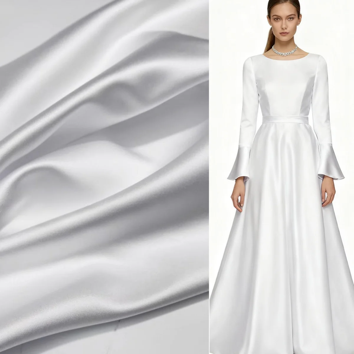 Bleached white satin fabric sewing wedding dresses and evening gowns satin glossy fabric DIY party decoration crisp fabric
Bleached white satin fabric sewing wedding dresses and evening gowns satin glossy fabric DIY party decoration crisp fabric