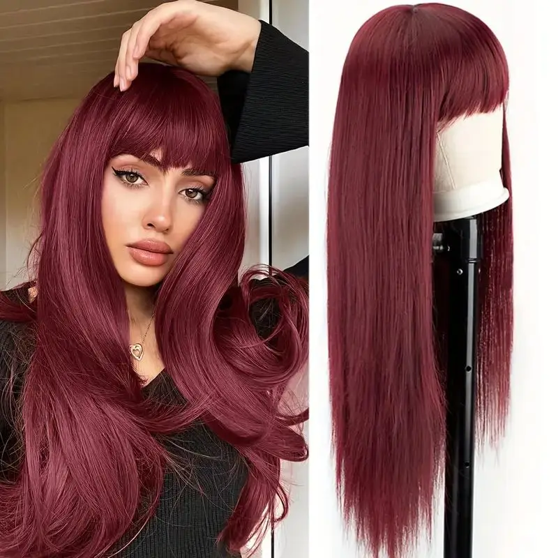 Long Straight Hair Synthetic Wig With Fringe In Red Wine Color, Suitable For Role-Playing And Daily Use, Heat-Resistant Wig
Long Straight Hair Synthetic Wig With Fringe In Red Wine Color, Suitable For Role-Playing And Daily Use, Heat-Resistant Wig