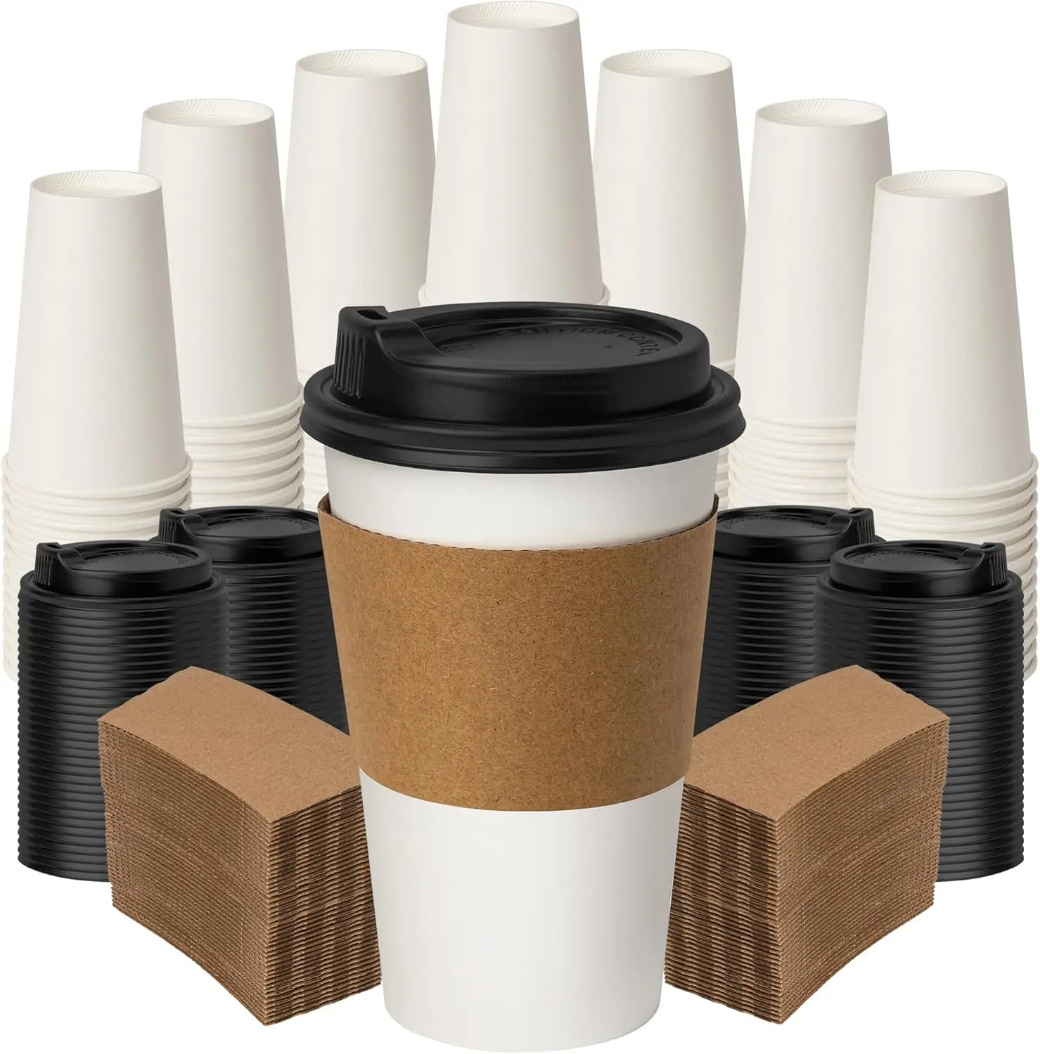 16 oz Coffee Cups with Lids and Sleeves 100 Pack,White Leak-Proof Disposable Coffee Cups for Hot/Cold Beverages, Party S
16 oz Coffee Cups with Lids and Sleeves 100 Pack,White Leak-Proof Disposable Coffee Cups for Hot/Cold Beverages, Party S