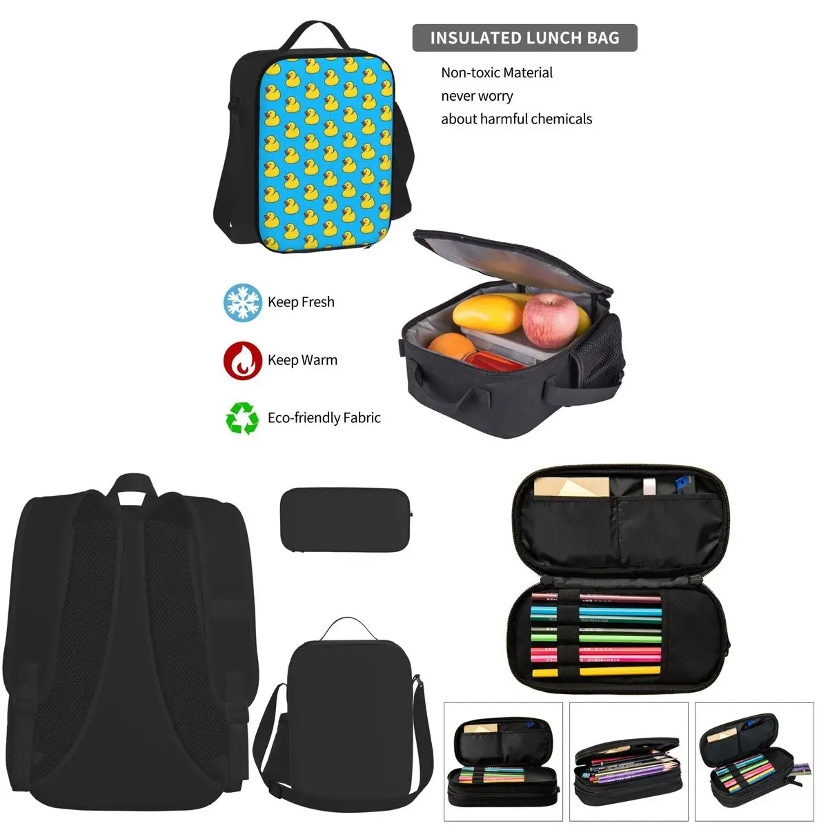 Rubber Duck Backpacks Boys Girls Bookbag Children School Bags Kids Rucksack Lunch Bag Pen Bag Three-Piece Set
Rubber Duck Backpacks Boys Girls Bookbag Children School Bags Kids Rucksack Lunch Bag Pen Bag Three-Piece Set