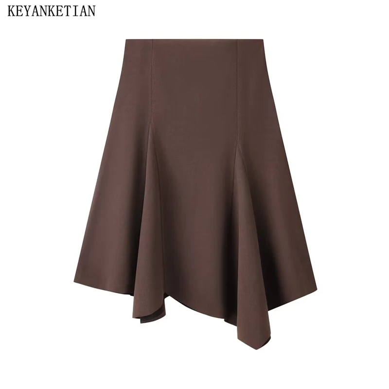 KEYANKETIAN 2026 New Women's Brown Suede Asymmetrical Skirt, High Waist Flowy A-Line Midi Skirt, Women's Elegant Casual Bottom
KEYANKETIAN 2026 New Women's Brown Suede Asymmetrical Skirt, High Waist Flowy A-Line Midi Skirt, Women's Elegant Casual Bottom