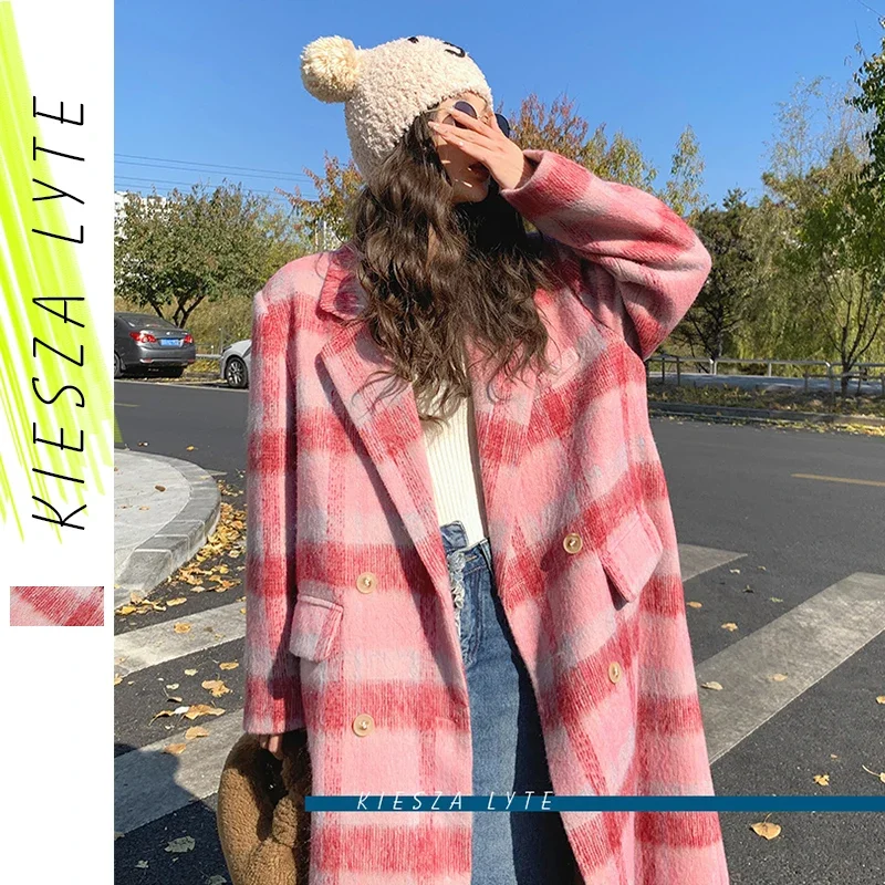 Pink Plaid Warm Woolen Coat for Women Mid Length Autumn Winter 2024 New Woolen Coat Trendy Fashion Outwear
Pink Plaid Warm Woolen Coat for Women Mid Length Autumn Winter 2024 New Woolen Coat Trendy Fashion Outwear