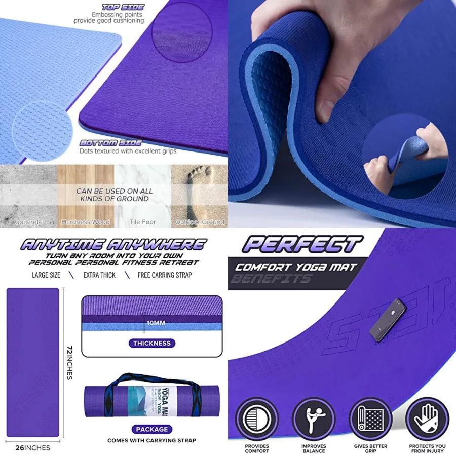 JELS Extra Thick Yoga Mat, 2/5 inch, Ergonomic 3D Non Slip Design, SGS Certified TPE Material, Yoga Mat for Men Women with Carr
JELS Extra Thick Yoga Mat, 2/5 inch, Ergonomic 3D Non Slip Design, SGS Certified TPE Material, Yoga Mat for Men Women with Carr