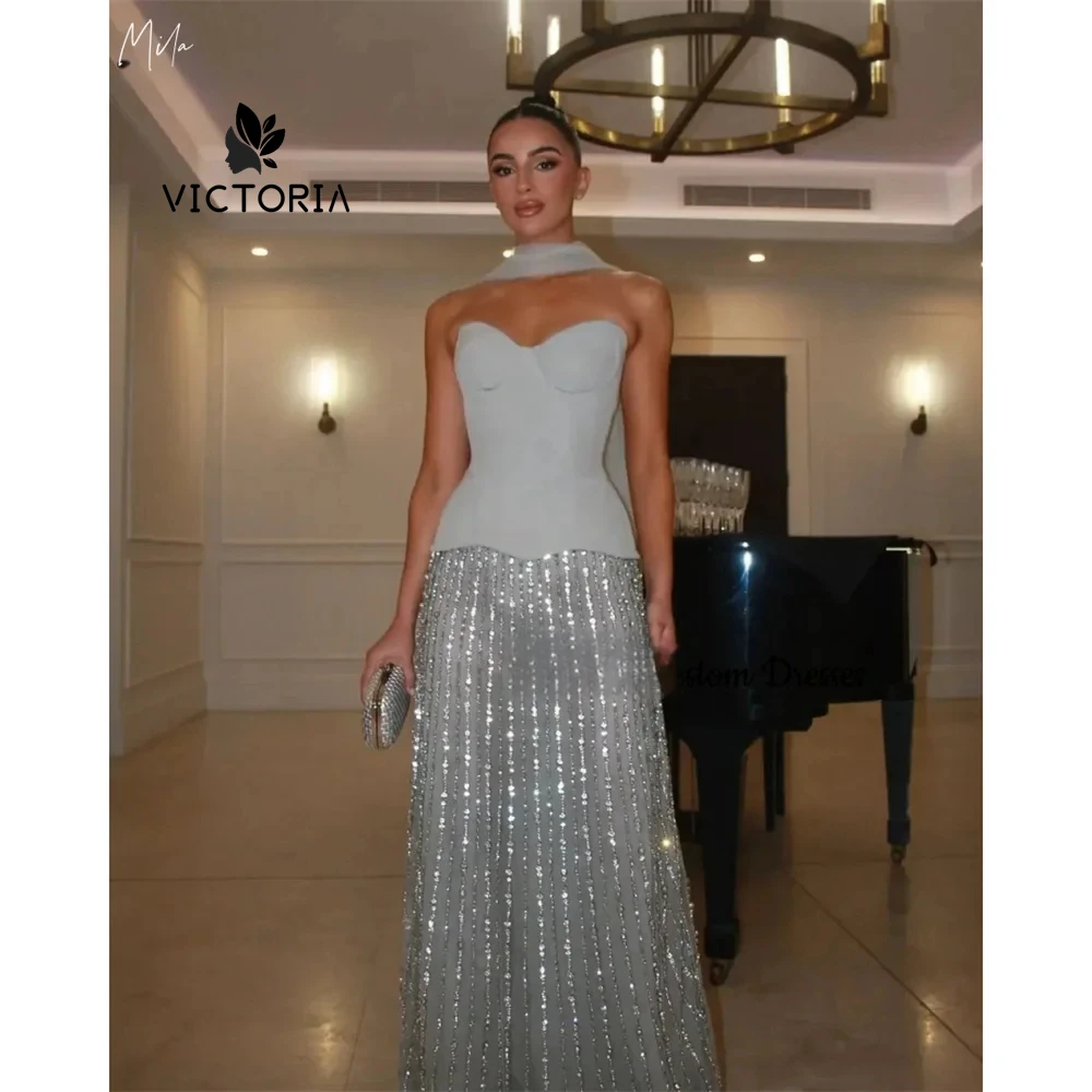 Strapless Hanging Beaded Prom Dress Floor-length vestidos de noiva Customized Sleeveless Zip Back Evening Dresses Customized
Strapless Hanging Beaded Prom Dress Floor-length vestidos de noiva Customized Sleeveless Zip Back Evening Dresses Customized