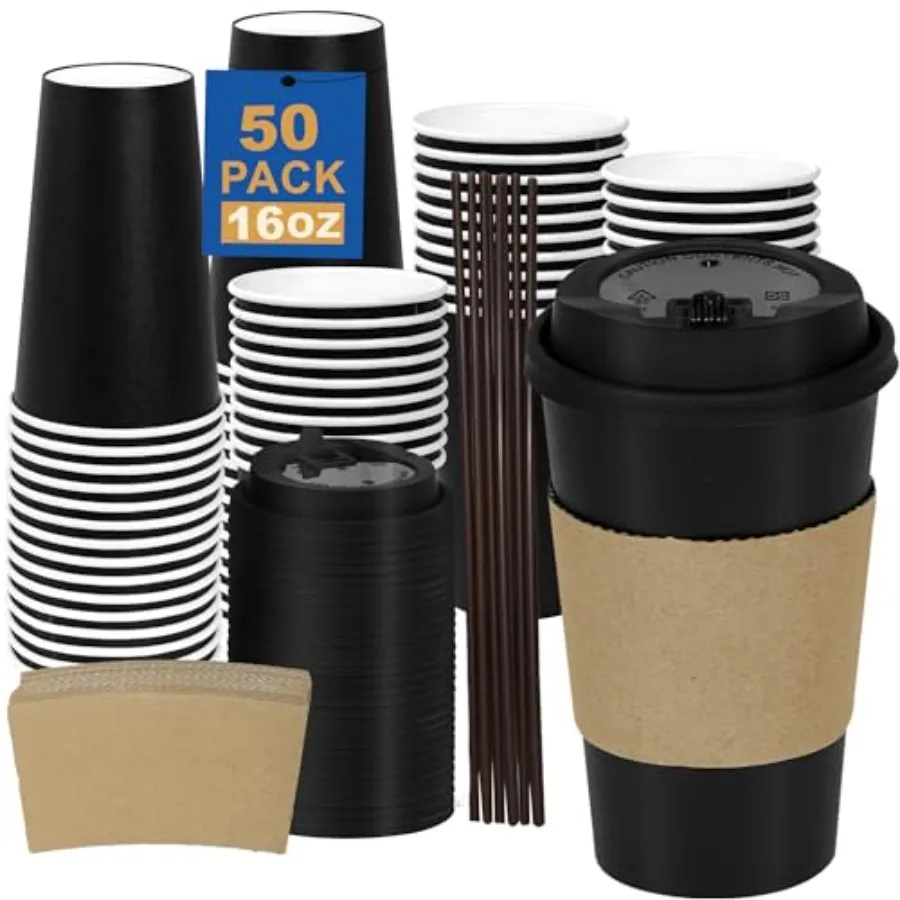 16 oz 50 Pack with Lids and Sleeves, Straws, Hot Disposable To Go Travel Paper Cups Bulk for Office, Home Coffee Bar Accories,
16 oz 50 Pack with Lids and Sleeves, Straws, Hot Disposable To Go Travel Paper Cups Bulk for Office, Home Coffee Bar Accories,