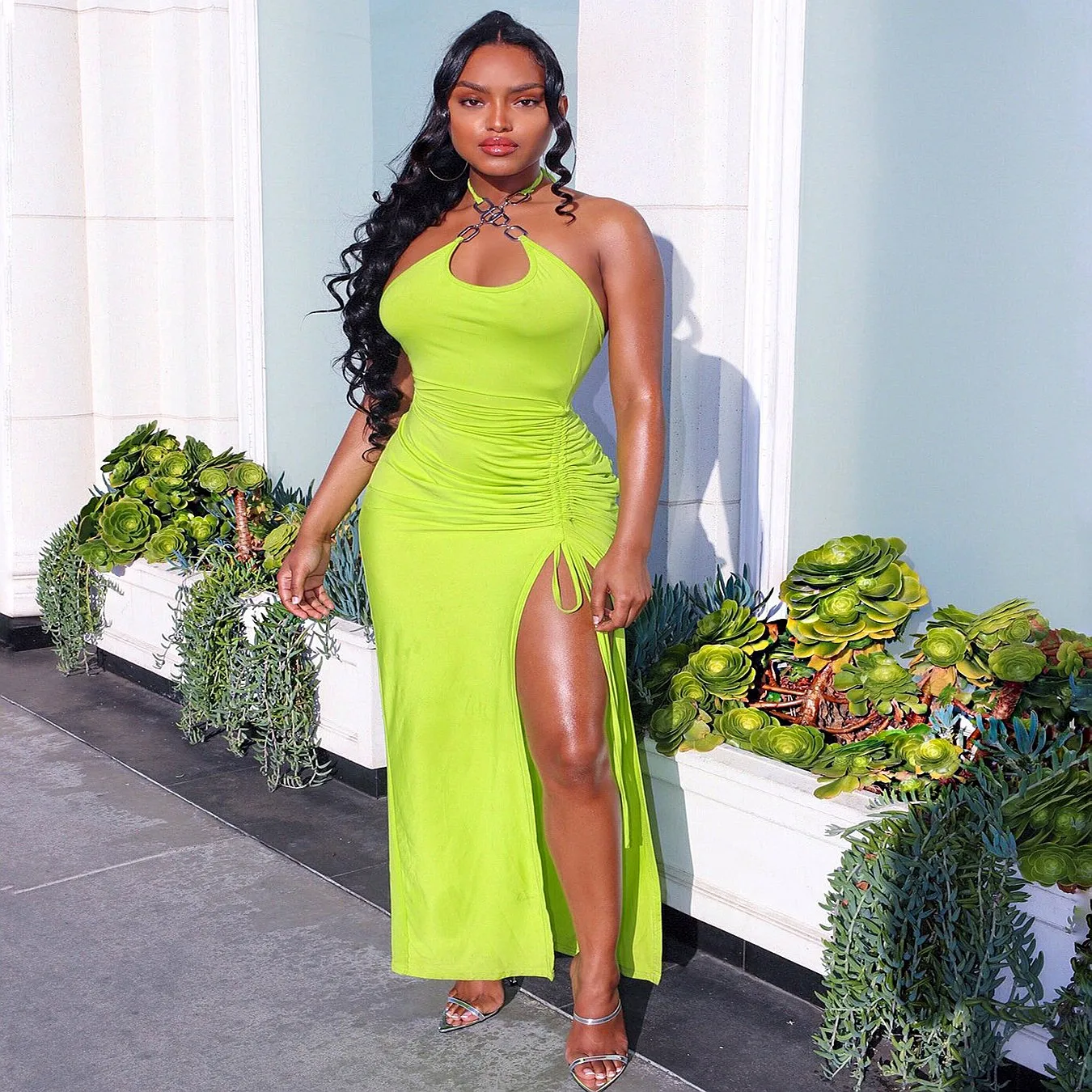 Sexy Backless Sleeveless Ruched Dress, Spring Summer Bodycon Slit Dresses for Women
Sexy Backless Sleeveless Ruched Dress, Spring Summer Bodycon Slit Dresses for Women