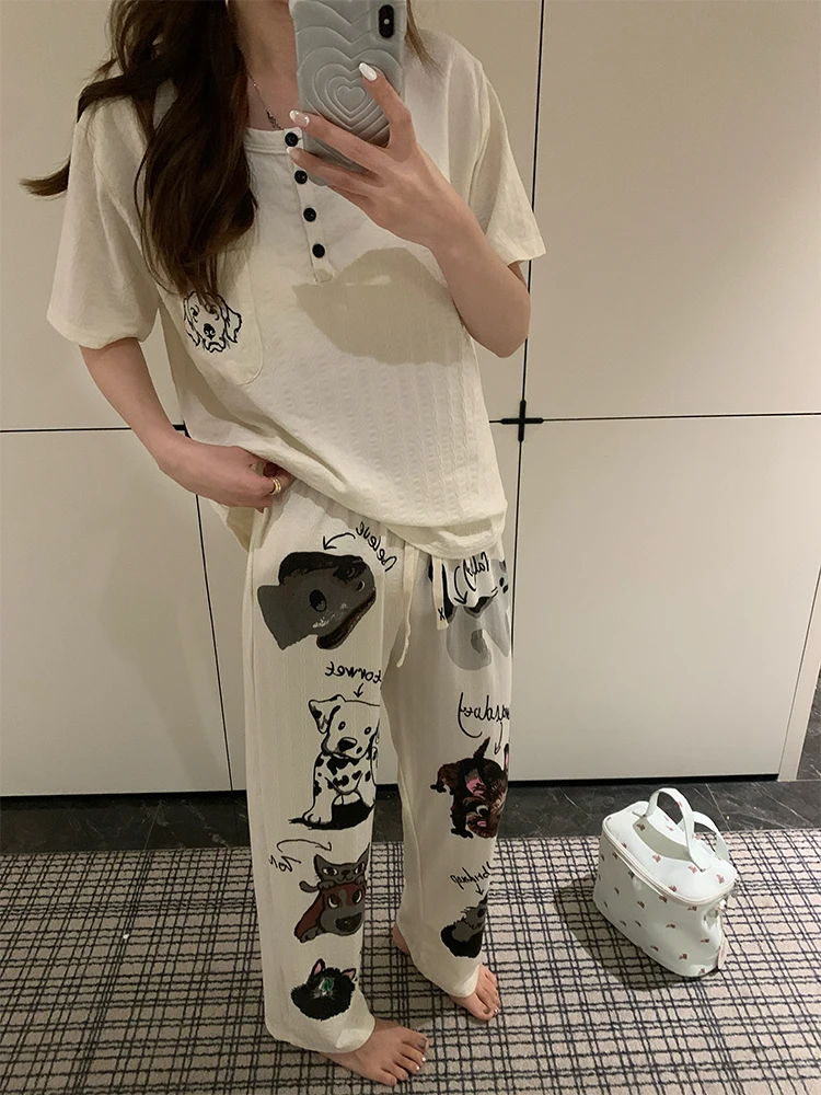 Korean Style Cute Little Dog Pure Cotton Sleepwear Women's Spring Summer Autumn Home Clothes Set with Chest Pad Short Sleeve ...
Korean Style Cute Little Dog Pure Cotton Sleepwear Women's Spring Summer Autumn Home Clothes Set with Chest Pad Short Sleeve ...