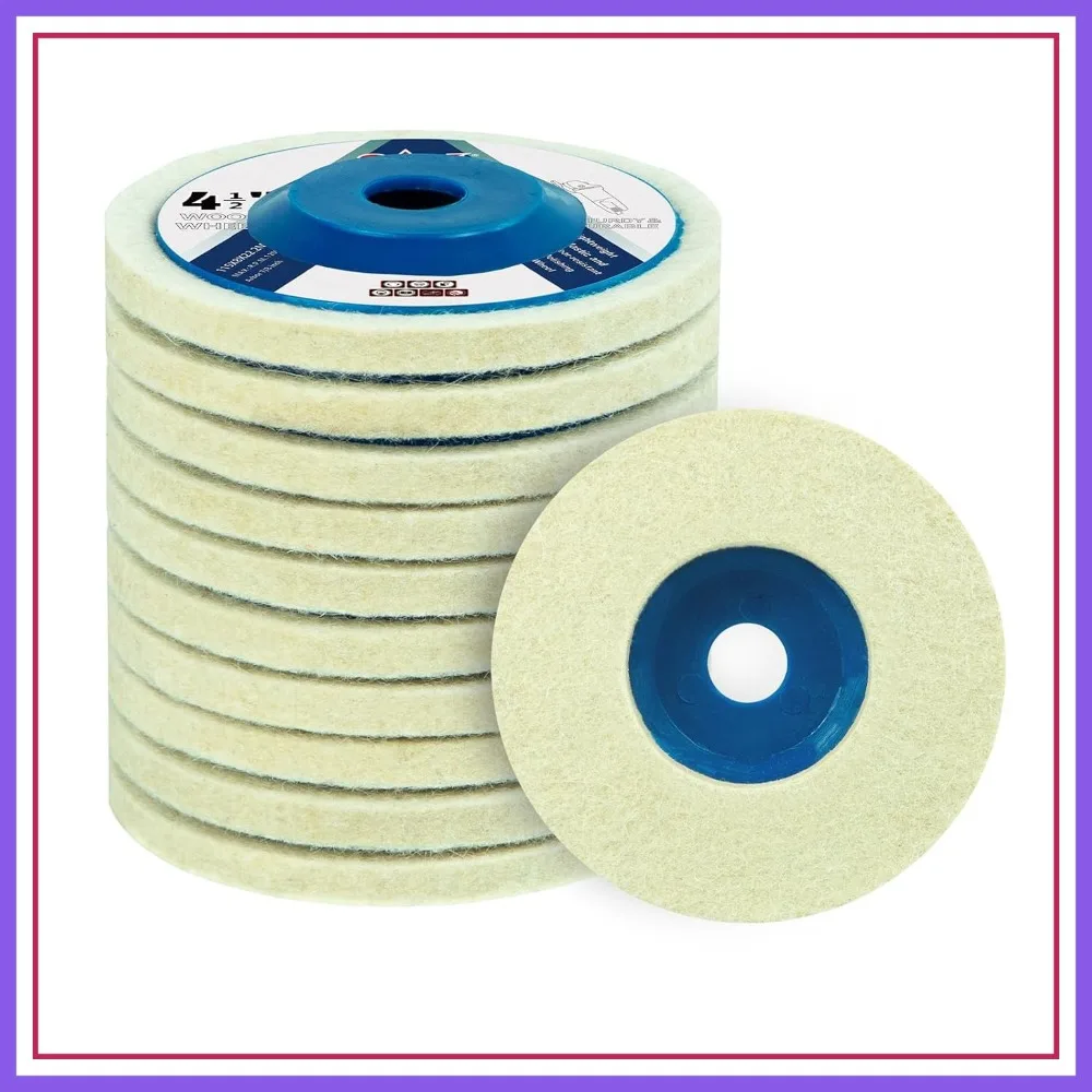 10 Pcs 4-1/2" Wool Felt Polishing Wheel Disc for Angle Grinder, Metal, Marble, Furniture
10 Pcs 4-1/2" Wool Felt Polishing Wheel Disc for Angle Grinder, Metal, Marble, Furniture