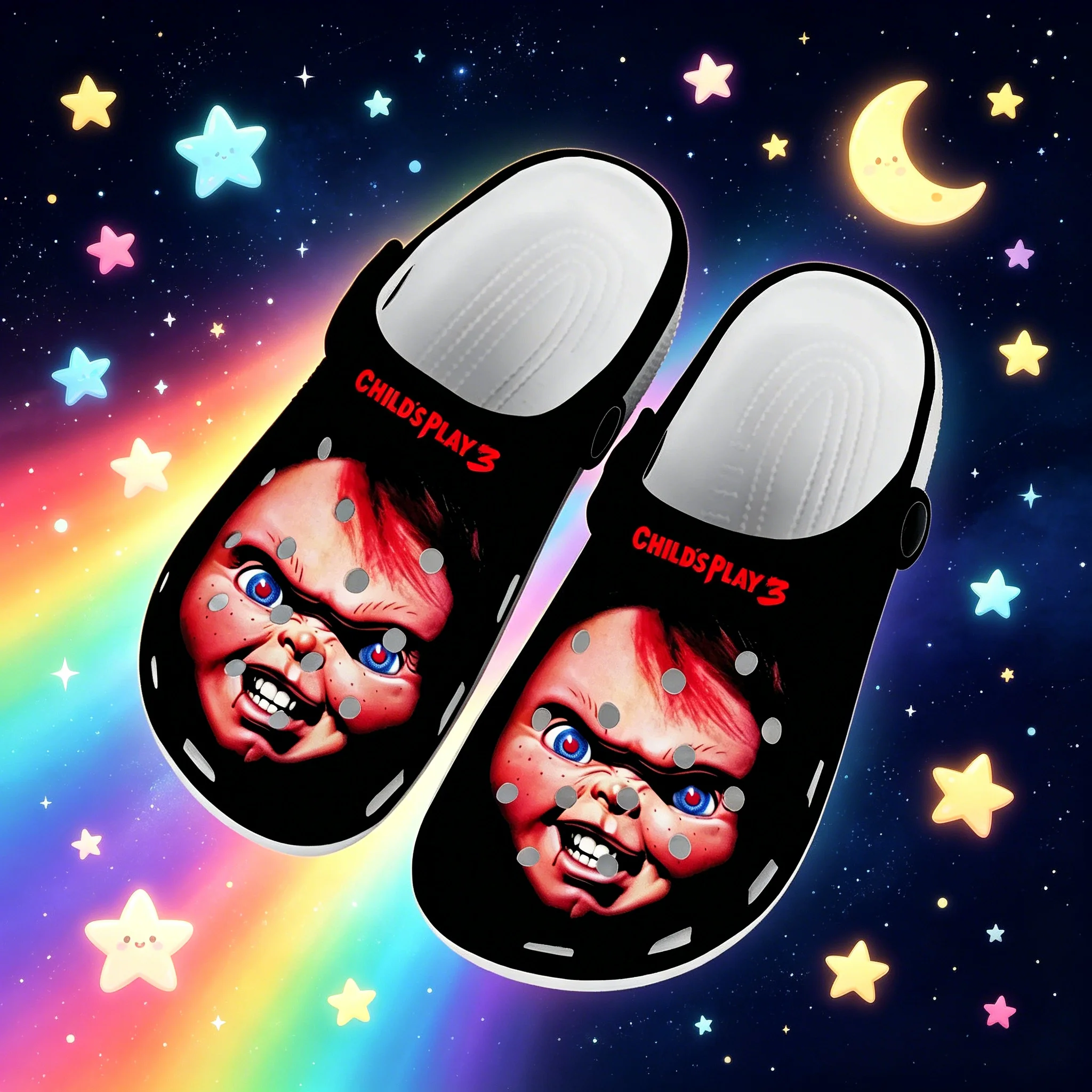 Childs Play Horror Printed Clogs, Anti Slip Waterproof Design, Scary Movie Art, Outdoor Beach Slip On Shoes
Childs Play Horror Printed Clogs, Anti Slip Waterproof Design, Scary Movie Art, Outdoor Beach Slip On Shoes