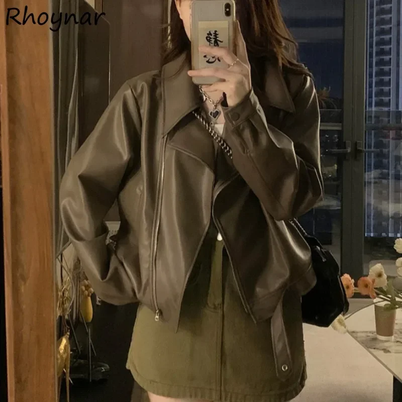 Jackets Women Turn-down Collar PU Coats Cropped Baggy Retro All-match Leisure Streetwear Korean Style Temperament Autumn Daily
Jackets Women Turn-down Collar PU Coats Cropped Baggy Retro All-match Leisure Streetwear Korean Style Temperament Autumn Daily