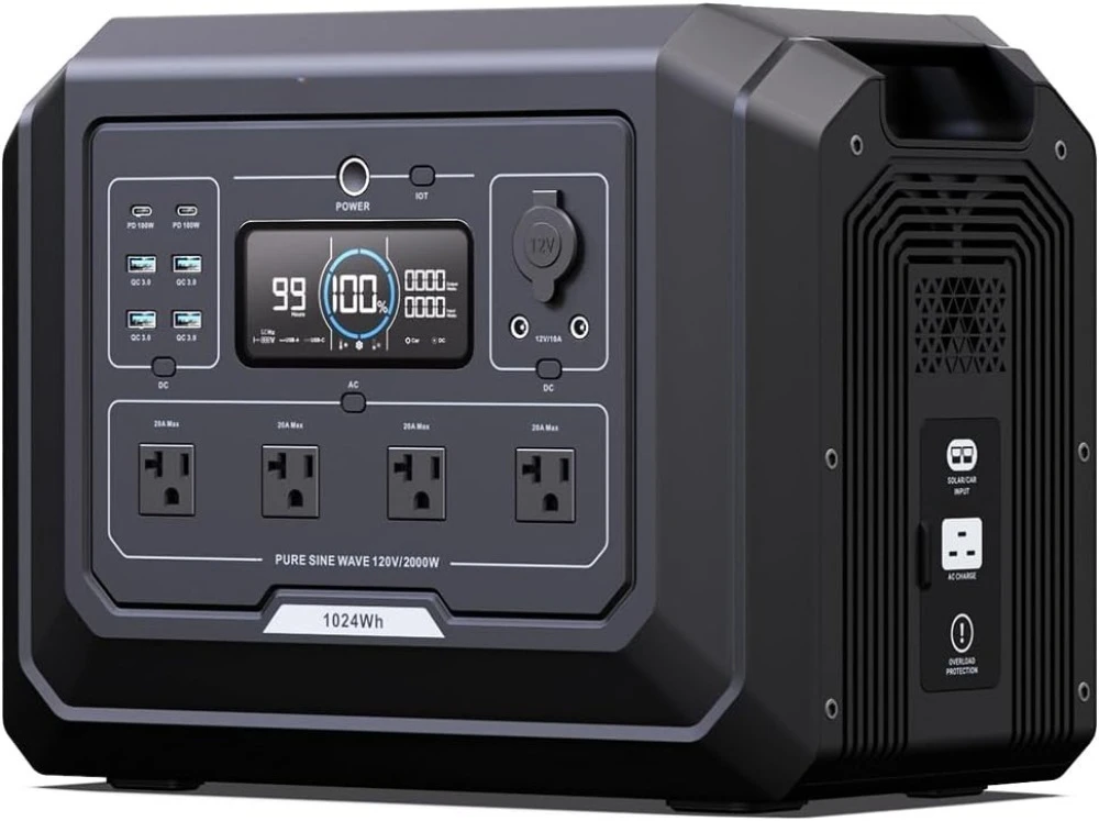 1 Portable Power Station 2000W (4500W Peak), 1024Wh LiFePO4 Battery Generator with 1400W AC Charging & 800W Solar Charging,
1 Portable Power Station 2000W (4500W Peak), 1024Wh LiFePO4 Battery Generator with 1400W AC Charging & 800W Solar Charging,