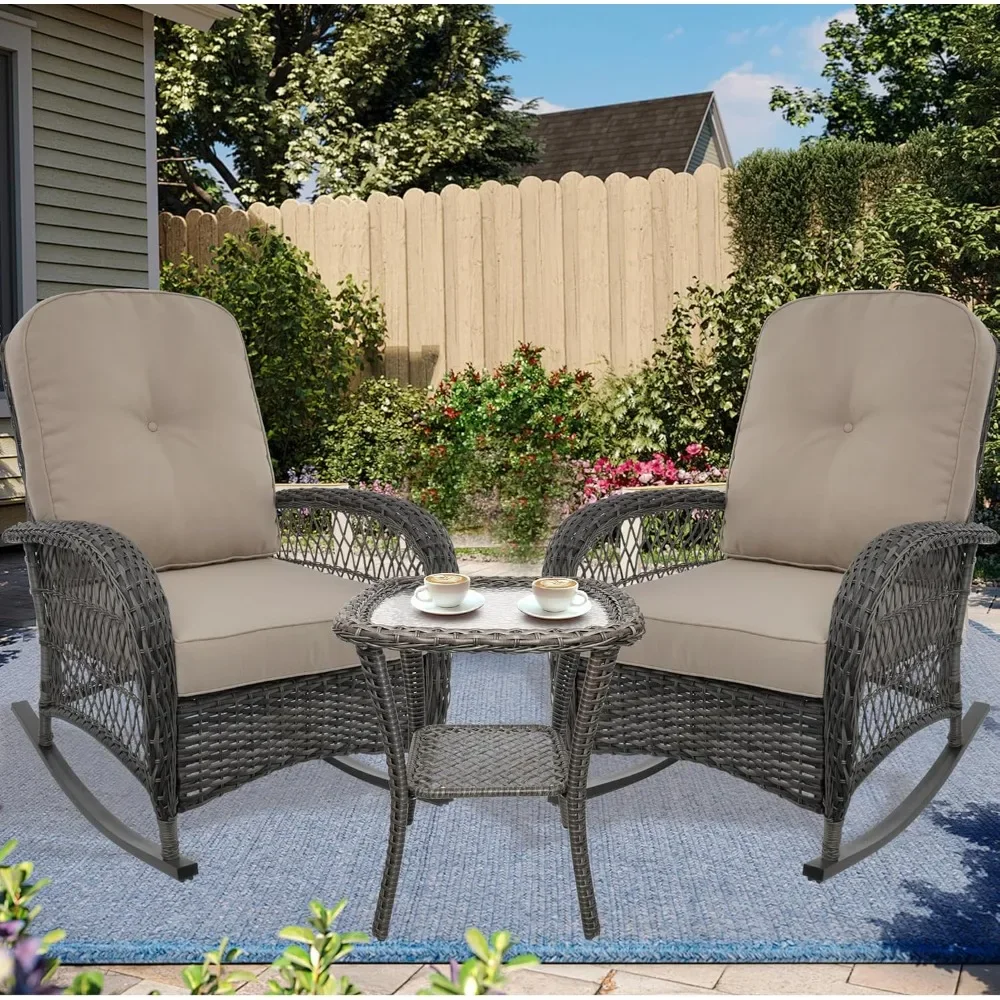 Outdoor Wicker Rocking Chair,3 Pieces Patio Rocking Chairs Set with Side Table,Rattan Rocker Chair with Widen Armrest
Outdoor Wicker Rocking Chair,3 Pieces Patio Rocking Chairs Set with Side Table,Rattan Rocker Chair with Widen Armrest