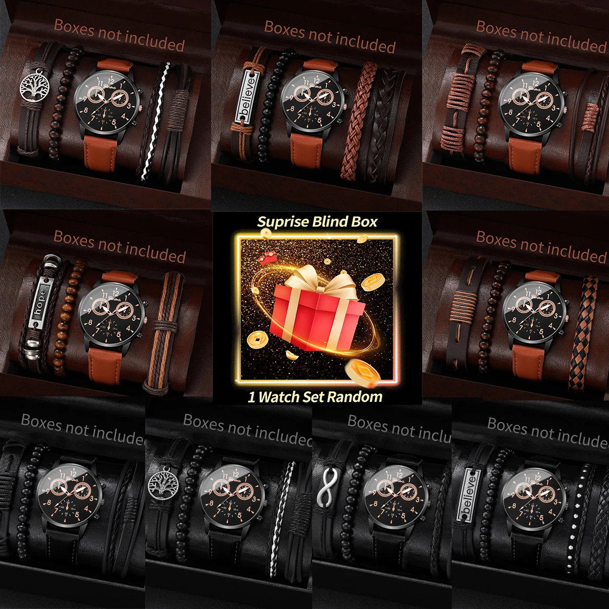 Surprise Mystery Watch Set Blind Box-Fashion Leather Strap Men Business Watches Vintage Bracelet Set Reloj Hombre(Without Box)
Surprise Mystery Watch Set Blind Box-Fashion Leather Strap Men Business Watches Vintage Bracelet Set Reloj Hombre(Without Box)