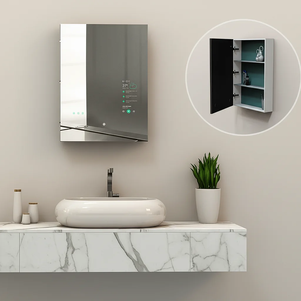 MIRROH.AI OEM/ODM Smart Bathroom Cabinet Mirror with FHD Touch Screen IP65 Waterproof WiFi Bluetooth for Smart Home
MIRROH.AI OEM/ODM Smart Bathroom Cabinet Mirror with FHD Touch Screen IP65 Waterproof WiFi Bluetooth for Smart Home