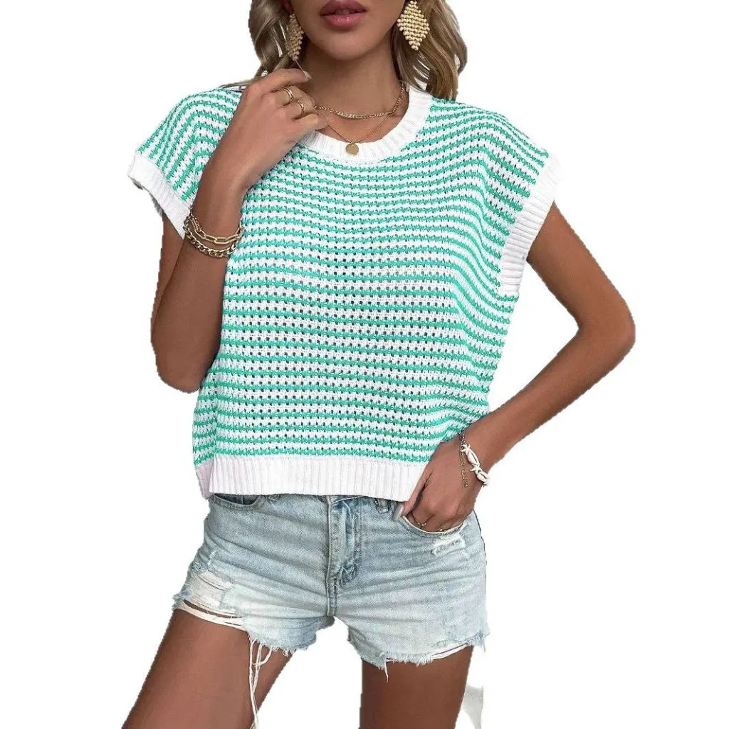Women's Striped Knitted Sweater Sleeveless Distinctive Pullover European American Fashion All-match Summer New Top
Women's Striped Knitted Sweater Sleeveless Distinctive Pullover European American Fashion All-match Summer New Top