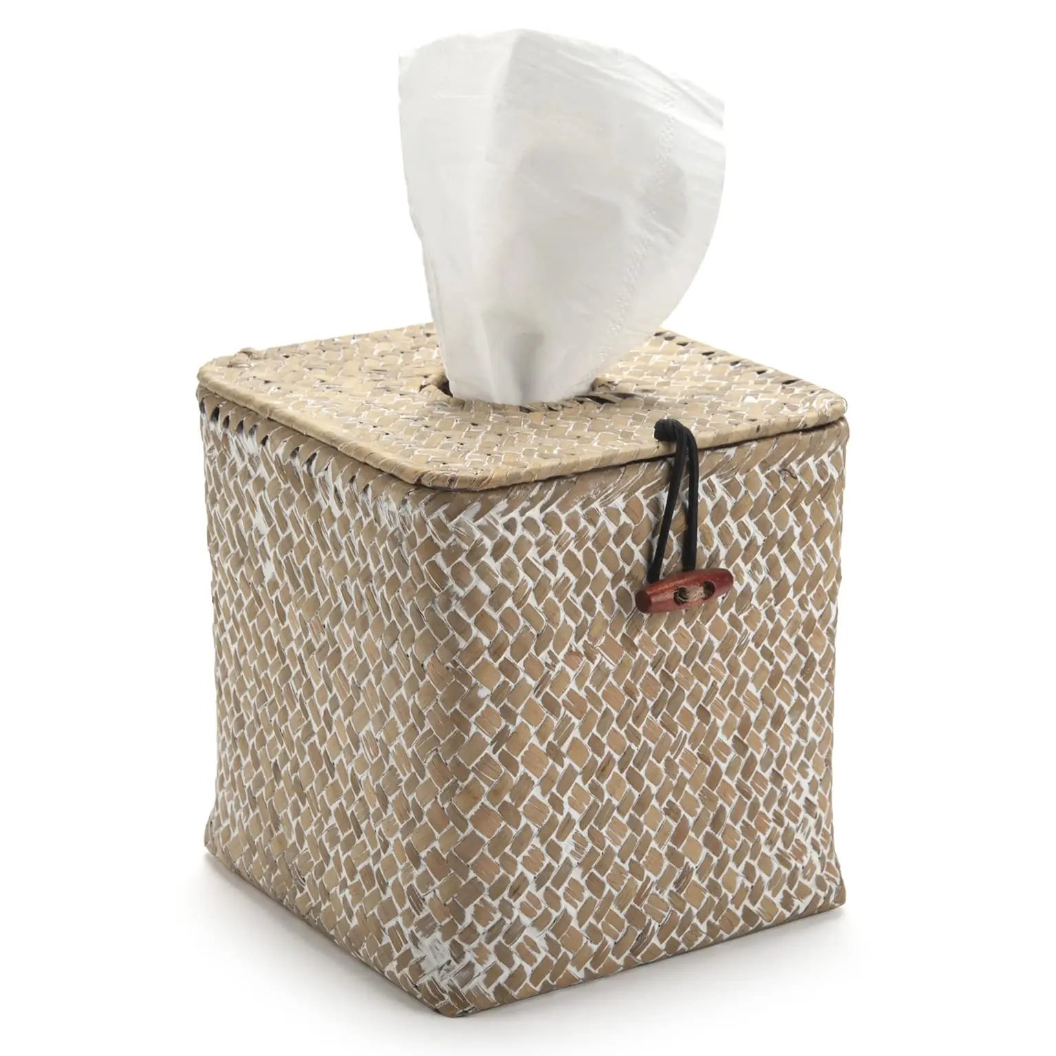 Whitewashed Woven Seagrass Square Tissue Box Holder With Lid And Wooden Toggle For Home Decor
Whitewashed Woven Seagrass Square Tissue Box Holder With Lid And Wooden Toggle For Home Decor