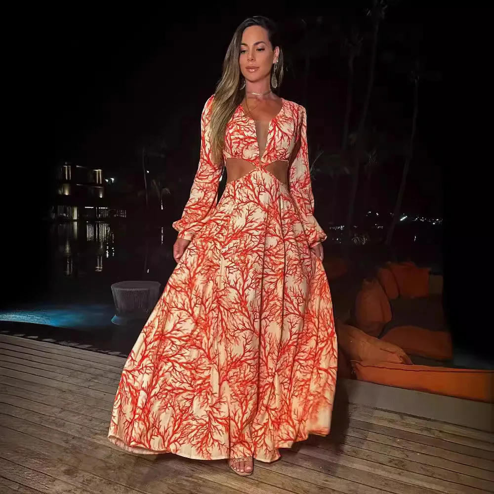 2025 New Sexy Backless Womens Dresses Puff Sleeves Printing Lace Up Summer Long Dress Eselegant Temperament Beach Party Dress
2025 New Sexy Backless Womens Dresses Puff Sleeves Printing Lace Up Summer Long Dress Eselegant Temperament Beach Party Dress